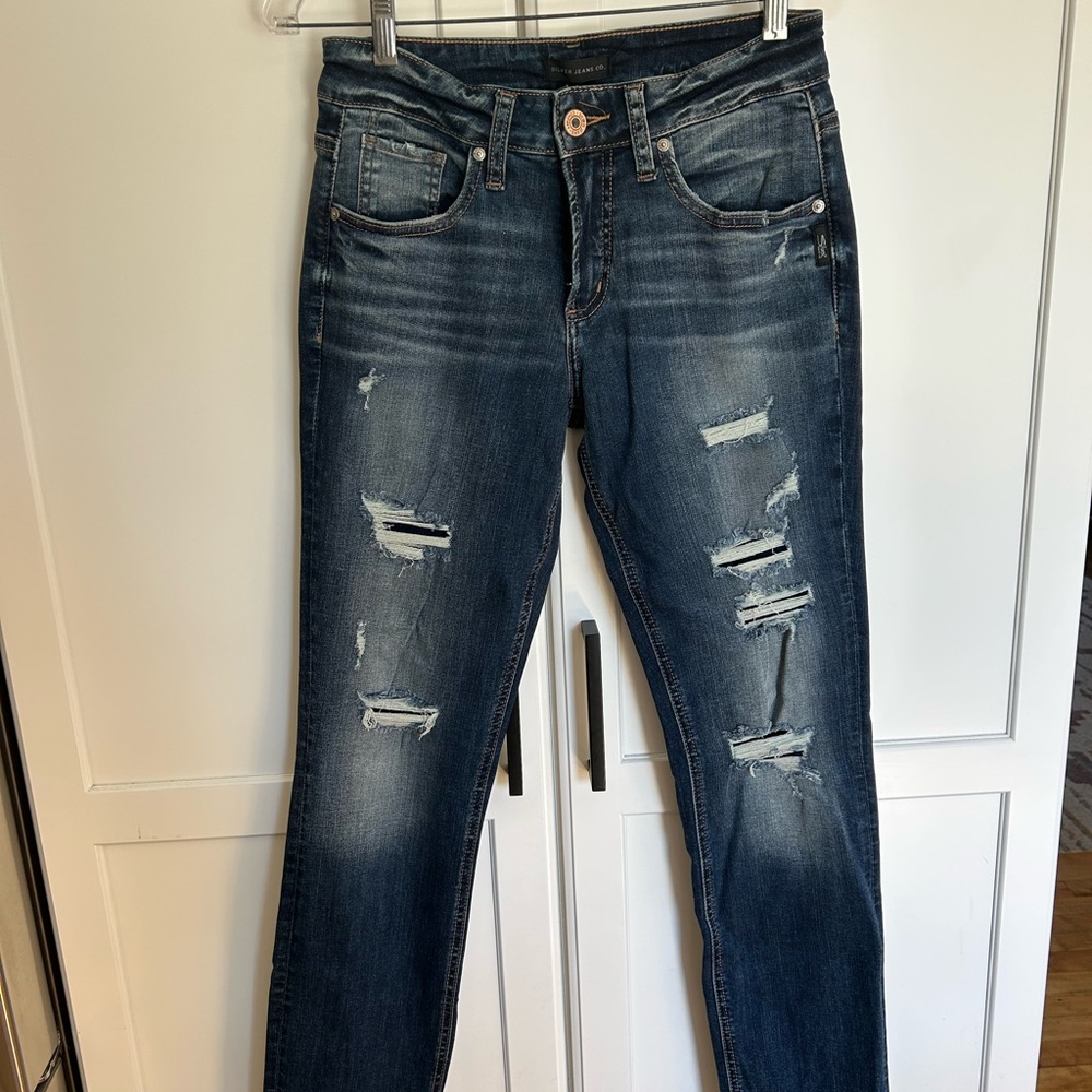 Distressed Blue Jeans Silver brand